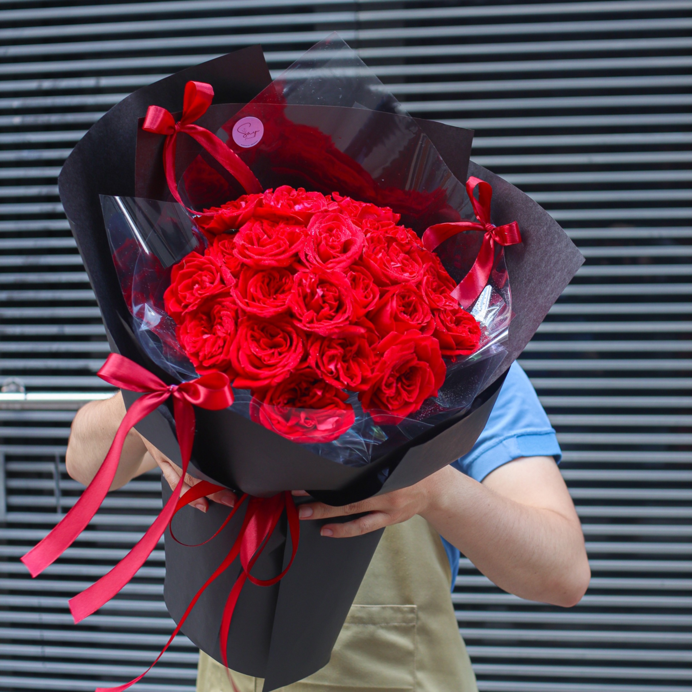 Bó hồng tròn Ohara đỏ  3