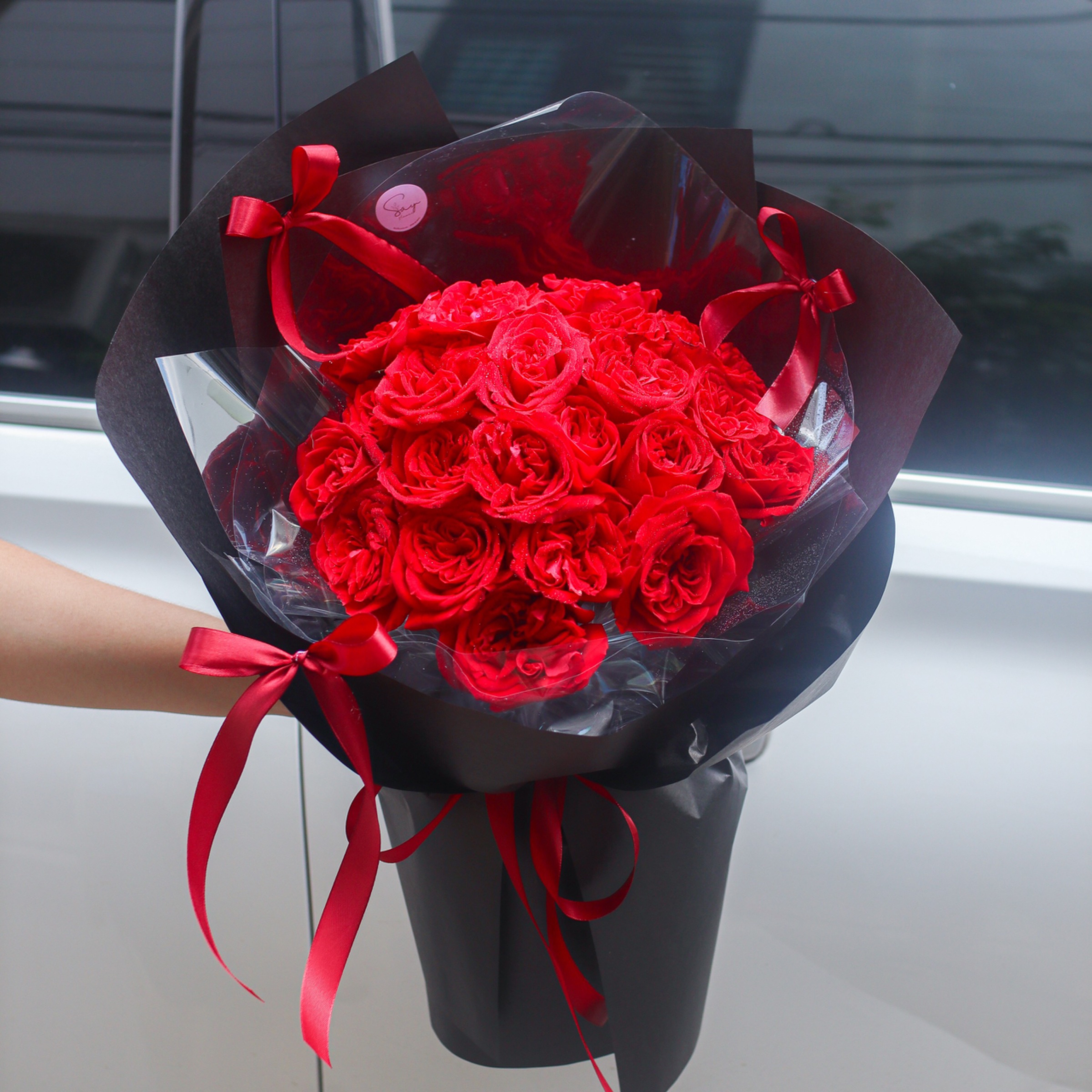 Bó hồng tròn Ohara đỏ  4